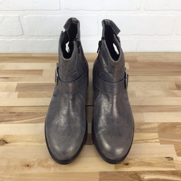 Bocage grey silver shiny ankle chelsea boot moto harness leather bikercore vegan - Picture 5 of 15